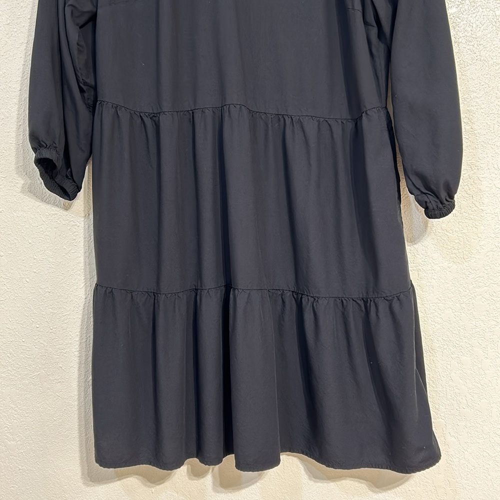THE DROP CARALYNMIRAND MINI DRESS BLACK RUFFLE NECK TIERED BELL SLEEVE Sz MD - Picture 7 of 10